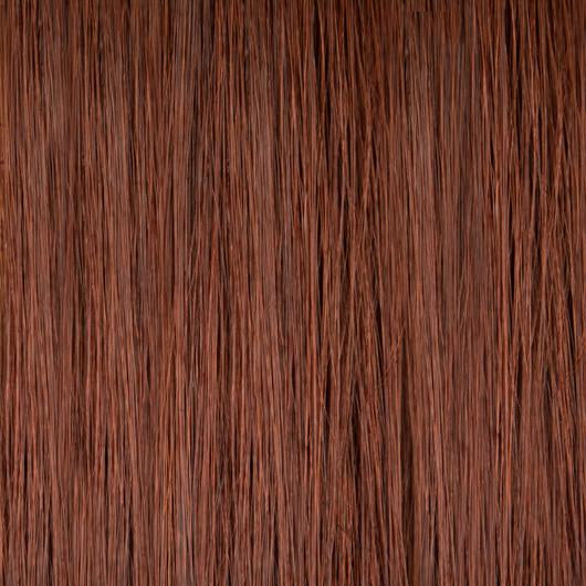A close-up image of high-quality 20 inch weft hair extensions in natural brown color
