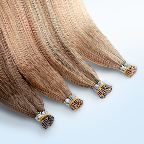 Long, luxurious I-Tip 20 inch hair extensions in various shades